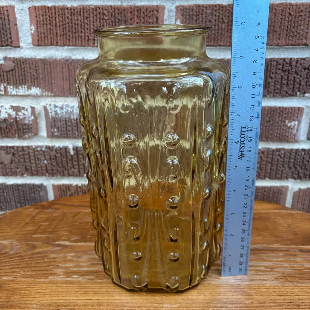 Le Smith Atterbury Scroll Amber Glass Vase Canister Vtg MCM No lid Replacement